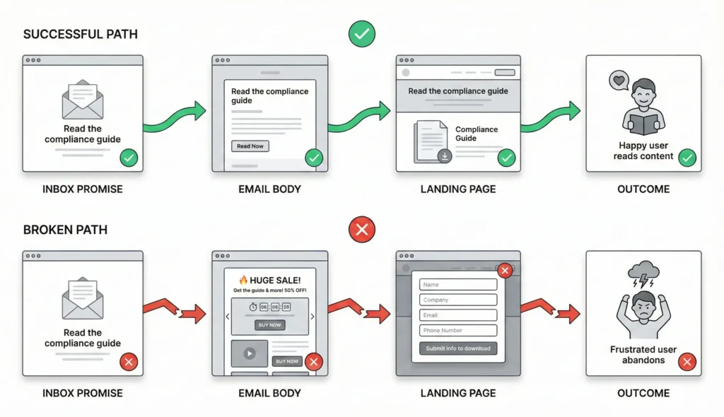 Visual representation of continuous user experience versus broken trust points